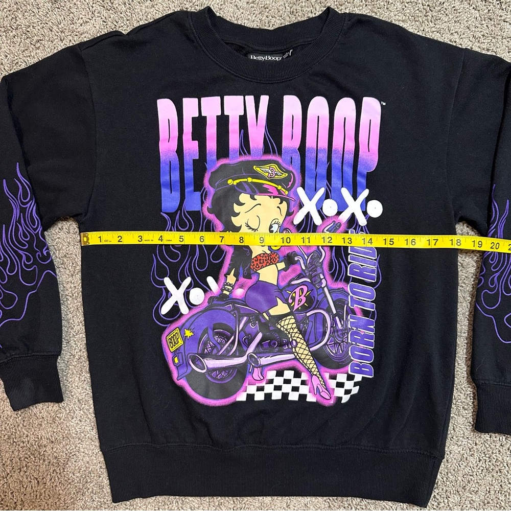 Betty Boop Black “Born to Ride” Sweatshirt, Small - Picture 3 of 7